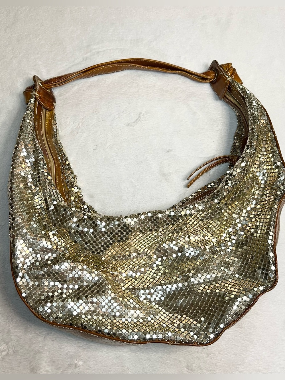 Vintage Jana Feifer Iconic Gold Mesh Sequin Chainmail Hobo Sling Bag